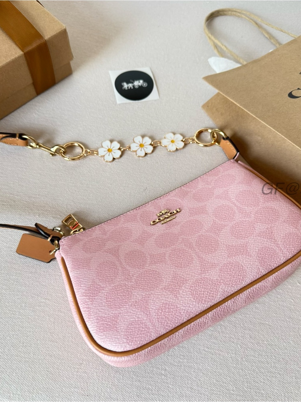 NWT Coach Nolita 19 Wristlet Small Bag Powder Pink CDW31 Gift Set+Chain extender